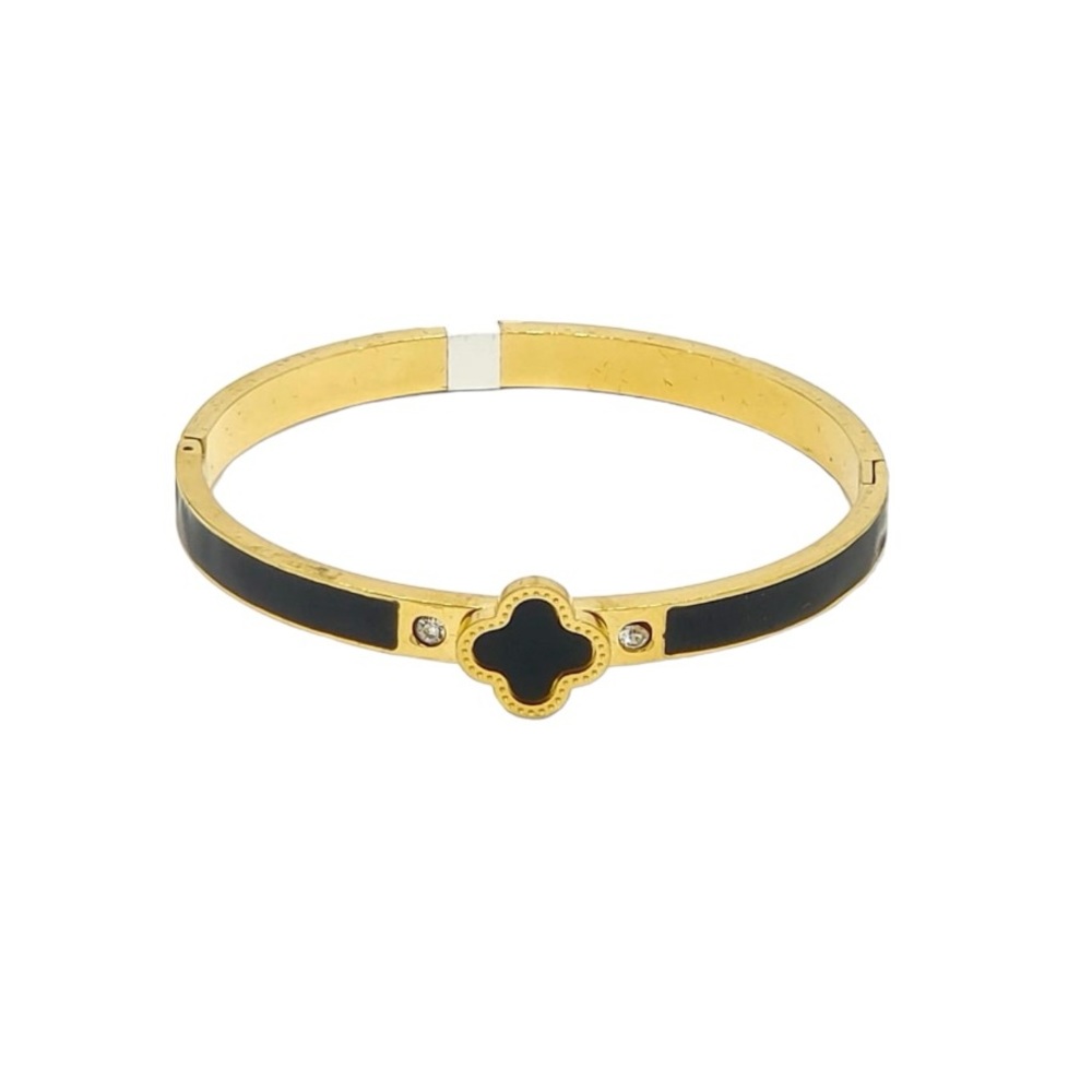 Women's Gold / Black Clover Bangle Bracelet w/ Clasp Opening NEW